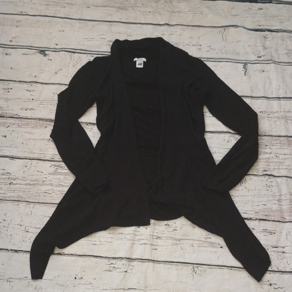 Cache Black Rib Shawl Collar Open Cardigan S